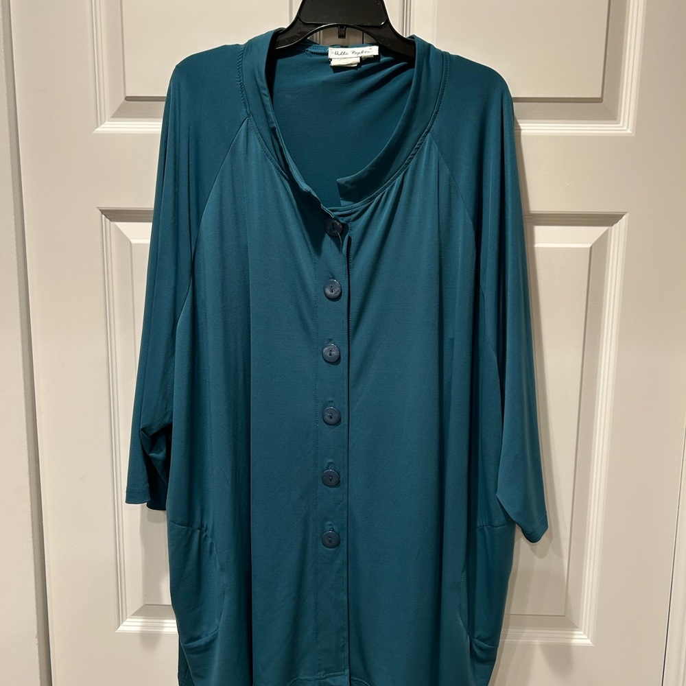 Ulla Popken Teal Knit Top and Matching Tank Top Size 32/34 EUC